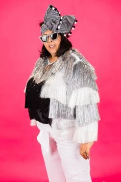 Fringe Co The Princess White And Silver Totally Tinsel Fringe Jacket