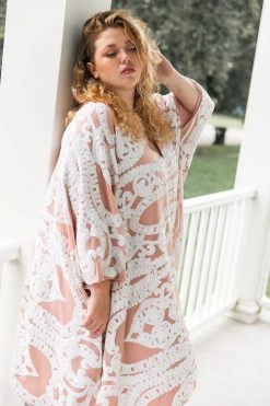 Fringe Co Caftan Club Collection White Sequin Embroidered Short Caftan