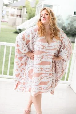 Fringe Co Caftan Club Collection White Sequin Embroidered Short Caftan