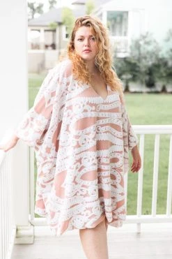 Fringe Co Caftan Club Collection White Sequin Embroidered Short Caftan