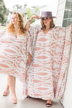 Fringe Co Caftan Club Collection White Sequin Embroidered Short Caftan