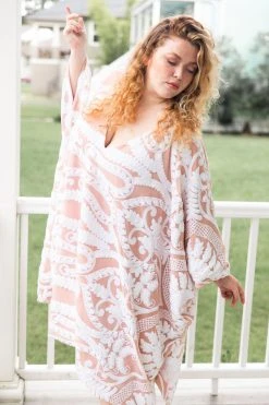 Fringe Co Caftan Club Collection White Sequin Embroidered Short Caftan