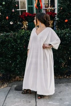 Fringe Co Caftan Club Collection White Velvet Long Caftan