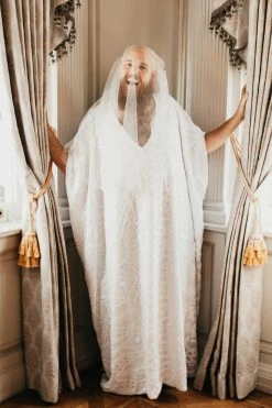 Fringe Co Caftan Club Collection White Embroidered Sequin Long Caftan