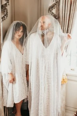 Fringe Co Caftan Club Collection White Embroidered Sequin Long Caftan