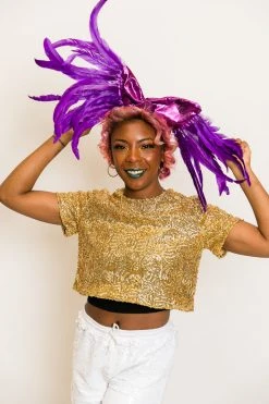 Fringe Co Kids Shirts Mini Pink Metallic With Purple Feather Party Wrap