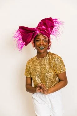 Fringe Co Pink Metallic With Pink Ostrich Feather Party Wrap