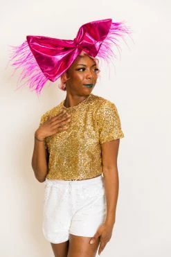 Fringe Co Pink Metallic With Pink Ostrich Feather Party Wrap