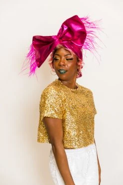 Fringe Co Pink Metallic With Pink Ostrich Feather Party Wrap