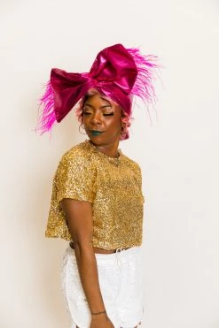 Fringe Co Pink Metallic With Pink Ostrich Feather Party Wrap