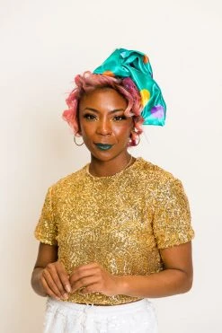 Fringe Co Green Satin Rainbow Polka Dot Party Wrap