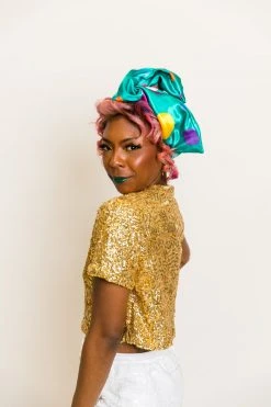 Fringe Co Green Satin Rainbow Polka Dot Party Wrap