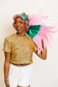 Fringe Co Metallic Teal With Pink Feather Party Wrap Shop Spring Sparkles