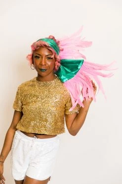 Fringe Co Metallic Teal With Pink Feather Party Wrap Shop Spring Sparkles