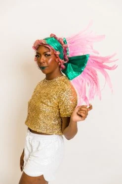 Fringe Co Metallic Teal With Pink Feather Party Wrap Shop Spring Sparkles