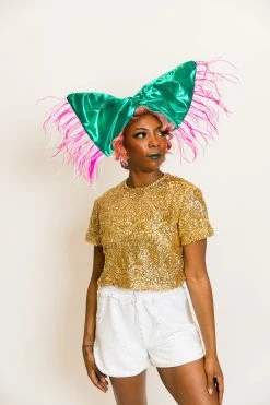 Fringe Co Party Wraps Teal Metallic With Pink And White Ostrich Trim Party Wrap