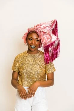 Fringe Co Party Wraps Pink Metallic With Pink Tinsel Fringe Party Wrap