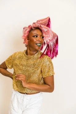 Fringe Co Party Wraps Pink Metallic With Pink Tinsel Fringe Party Wrap