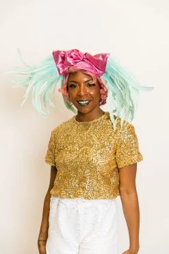 Fringe Co Party Wraps Pink Metallic With Mint Feather Party Wrap