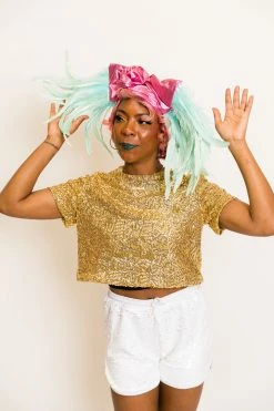 Fringe Co Party Wraps Pink Metallic With Mint Feather Party Wrap