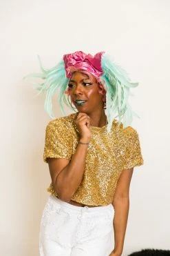 Fringe Co Party Wraps Pink Metallic With Mint Feather Party Wrap