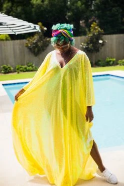 Fringe Co Caftan Club Collection Yellow Iridescent Sequin Long Caftan