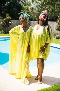 Fringe Co Yellow Iridescent Sequin Short Caftan
