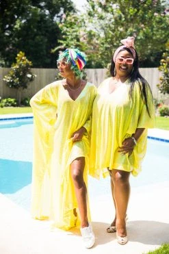 Fringe Co Caftan Club Collection Yellow Iridescent Sequin Long Caftan