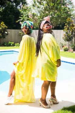 Fringe Co Yellow Iridescent Sequin Short Caftan