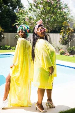 Fringe Co Caftan Club Collection Yellow Iridescent Sequin Long Caftan