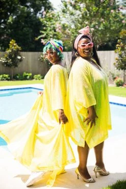 Fringe Co Caftan Club Collection Yellow Iridescent Sequin Long Caftan