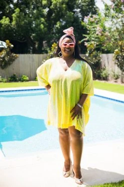 Fringe Co Yellow Iridescent Sequin Short Caftan