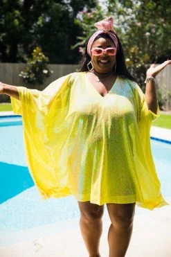 Fringe Co Yellow Iridescent Sequin Short Caftan