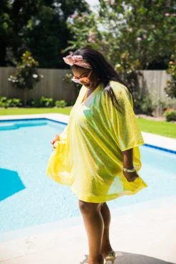 Fringe Co Yellow Iridescent Sequin Short Caftan
