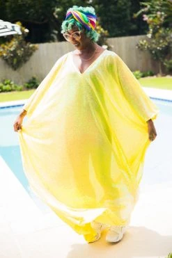 Fringe Co Caftan Club Collection Yellow Iridescent Sequin Long Caftan