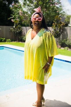 Fringe Co Yellow Iridescent Sequin Short Caftan