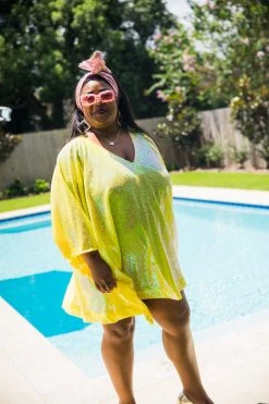 Fringe Co Yellow Iridescent Sequin Short Caftan