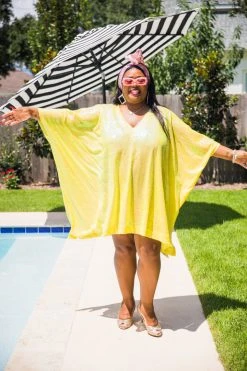 Fringe Co Yellow Iridescent Sequin Short Caftan
