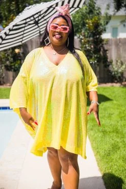 Fringe Co Yellow Iridescent Sequin Short Caftan