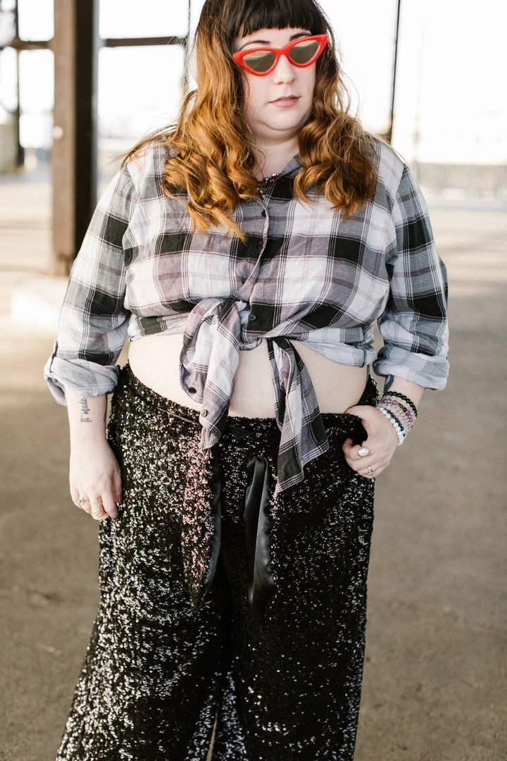 Fringe Co Sequin Collection Black High Waisted Sequin Party Pants 32 Fringe Co Sequin Collection Black High Waisted Sequin Party Pants