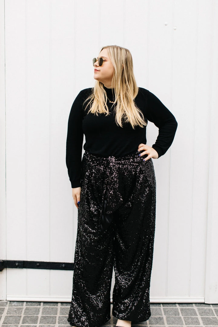 Fringe Co Sequin Collection Black High Waisted Sequin Party Pants 8 Fringe Co Sequin Collection Black High Waisted Sequin Party Pants