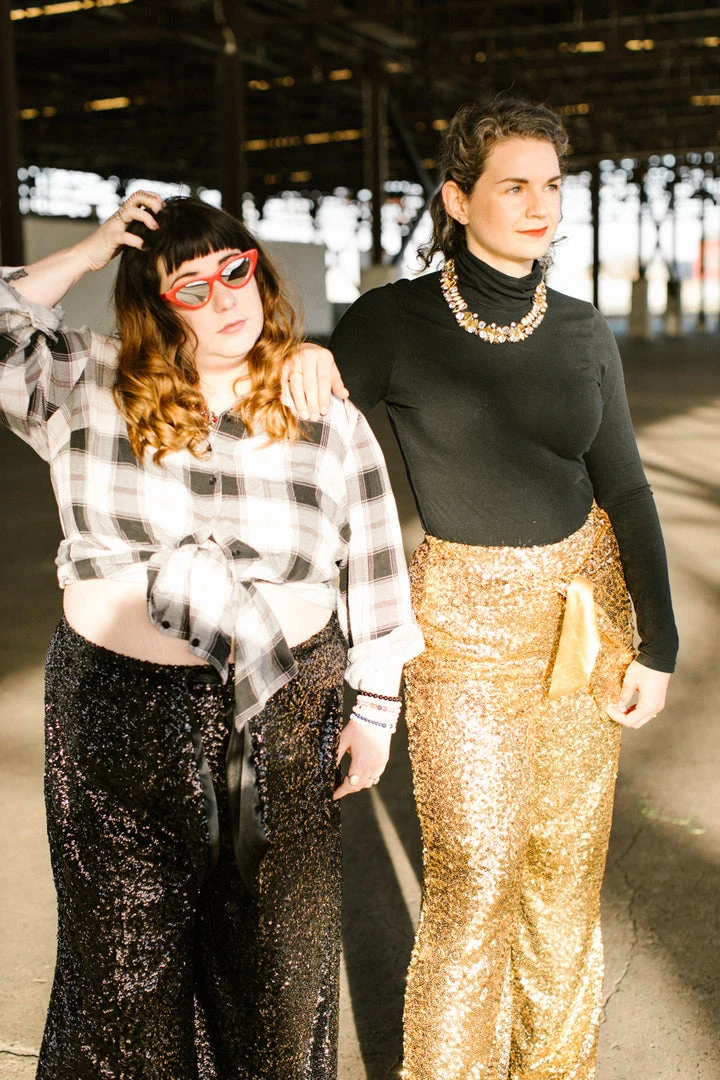 Fringe Co Sequin Collection Black High Waisted Sequin Party Pants 34 Fringe Co Sequin Collection Black High Waisted Sequin Party Pants